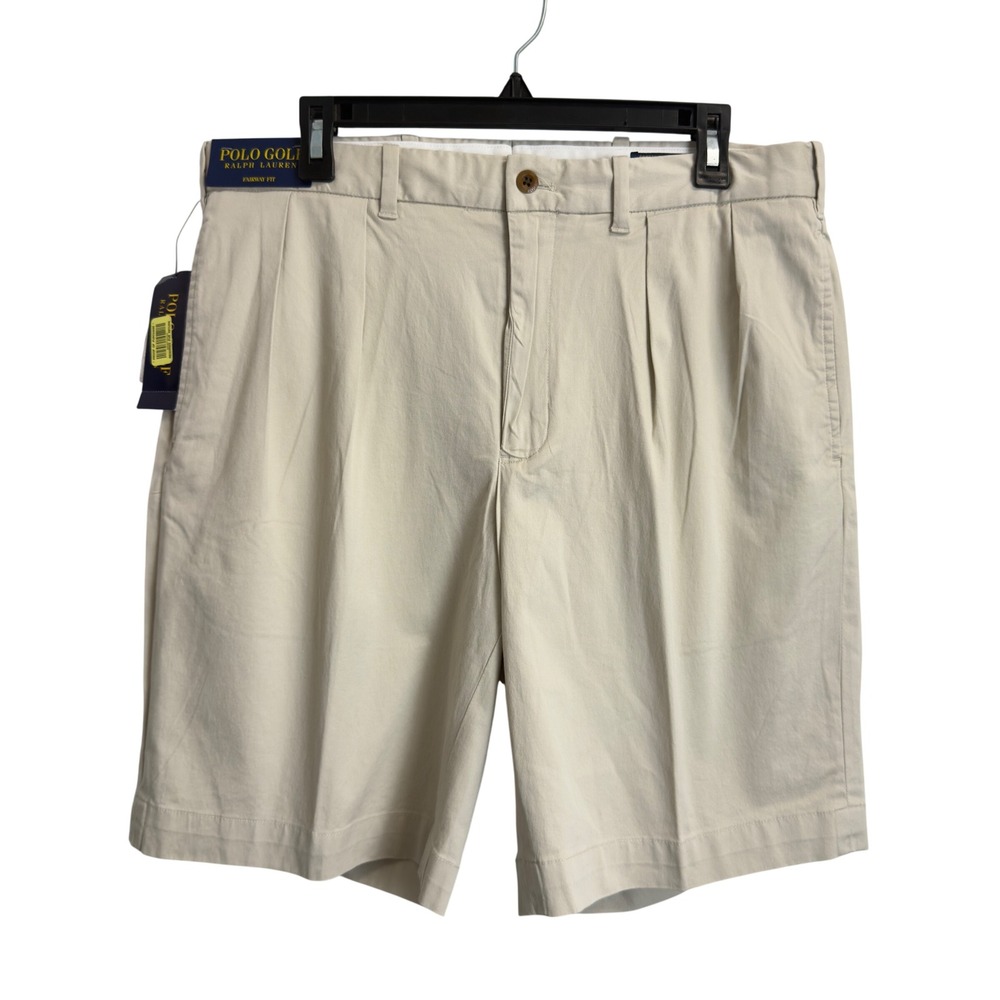 Polo Golf Ralph Lauren Mens 34 Fairway Fit Pleated Khaki Shorts Stretch Shield